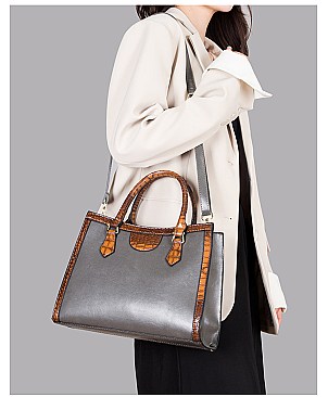 3 in 1 Crocodile Accent Satchel Wallet Set