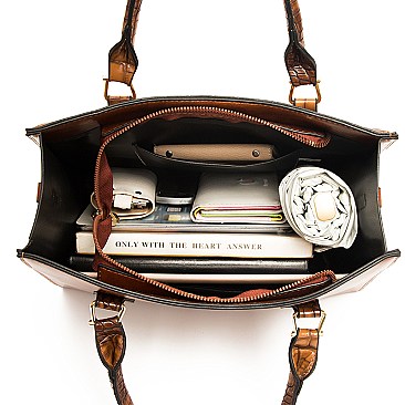 3 in 1 Crocodile Accent Satchel Wallet Set
