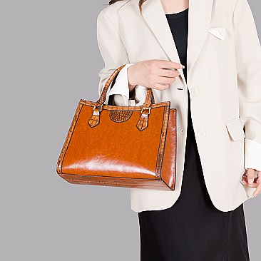 3 in 1 Crocodile Accent Satchel Wallet Set