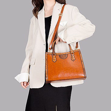 3 in 1 Crocodile Accent Satchel Wallet Set