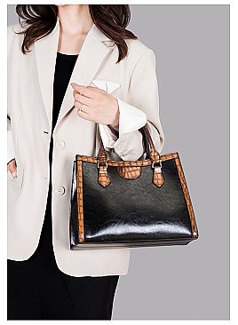 3 in 1 Crocodile Accent Satchel Wallet Set