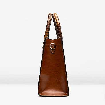 3 in 1 Crocodile Accent Satchel Wallet Set