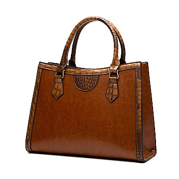 3 in 1 Crocodile Accent Satchel Wallet Set