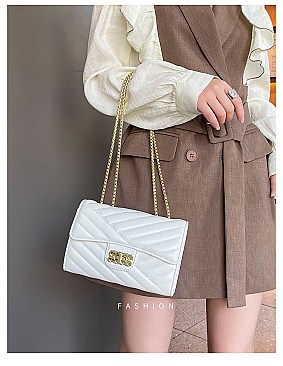 Quilted Twist Lock Chained Shoulder Bag