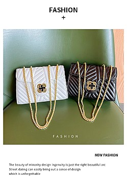 Chevron Turn-Lock Chain Cross-Body Shoulder Bag