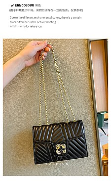 Chevron Turn-Lock Chain Cross-Body Shoulder Bag