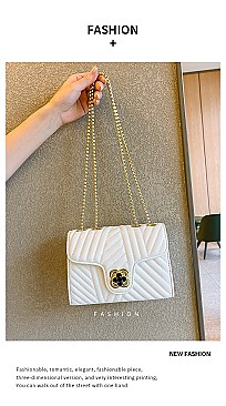 Chevron Turn-Lock Chain Shoulder Bag