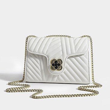 Chevron Turn-Lock Chain Cross-Body Shoulder Bag