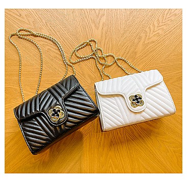 Chevron Turn-Lock Chain Shoulder Bag