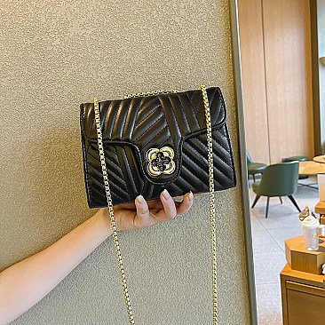 Chevron Turn-Lock Chain Shoulder Bag