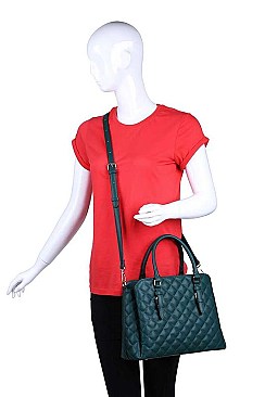 STYLISH QUILTED VEGAN LEATHER LUXURY CLAYTON SATCHEL BAG WITH LONG STRAP JY-18216