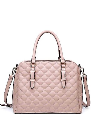 STYLISH QUILTED VEGAN LEATHER LUXURY CLAYTON SATCHEL BAG WITH LONG STRAP JY-18216