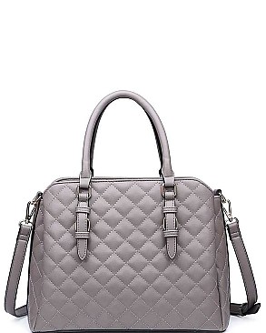 STYLISH QUILTED VEGAN LEATHER LUXURY CLAYTON SATCHEL BAG WITH LONG STRAP JY-18216