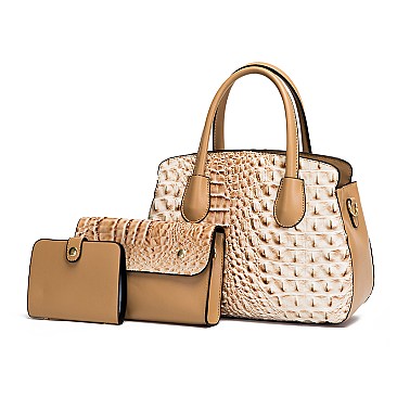 3 IN 1 CROCODILE PATTERN SATCHEL CLUTCH SET