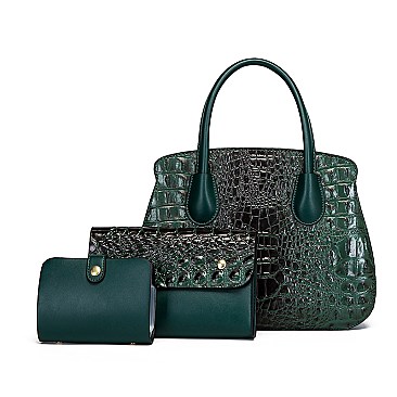 3 IN 1 CROCODILE PATTERN SATCHEL CLUTCH SET