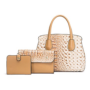 3 IN 1 CROCODILE PATTERN SATCHEL CLUTCH SET