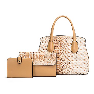 3 IN 1 CROCODILE PATTERN SATCHEL CLUTCH SET