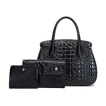 3 IN 1 CROCODILE PATTERN SATCHEL CLUTCH SET