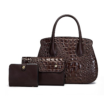 3 IN 1 CROCODILE PATTERN SATCHEL CLUTCH SET