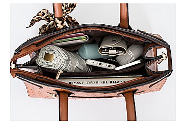 3 IN 1 CROC-OSTRICH SCARFED SATCHEL SET