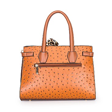 3 IN 1 CROC-OSTRICH SCARFED SATCHEL SET