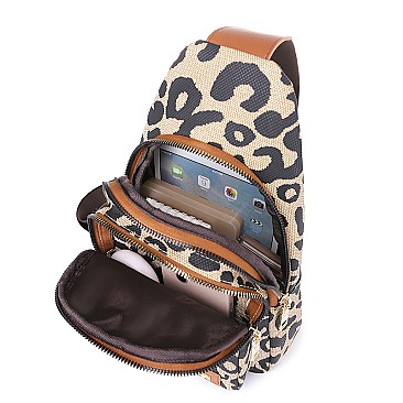 Multi-Compartment Leopard Shoulder Backpack