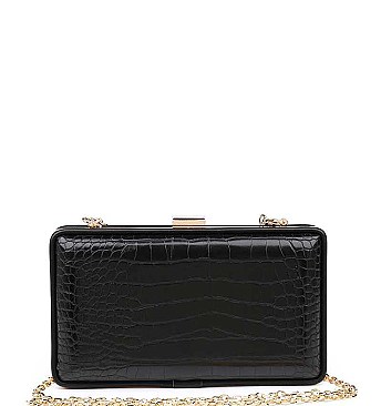 STYLISH LUXURY ELIZABETH CROC BOX CLUTCH WITH CHAIN JY-18387C