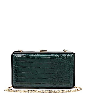 STYLISH LUXURY ELIZABETH CROC BOX CLUTCH WITH CHAIN JY-18387C