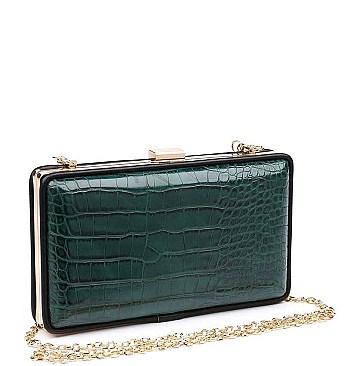 STYLISH LUXURY ELIZABETH CROC BOX CLUTCH WITH CHAIN JY-18387C