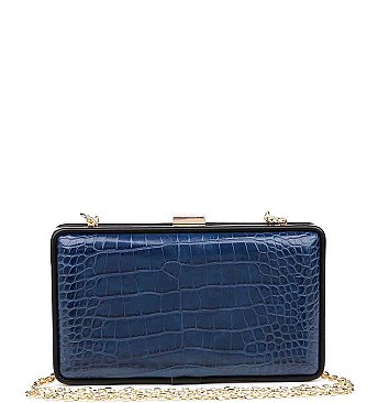 STYLISH LUXURY ELIZABETH CROC BOX CLUTCH WITH CHAIN JY-18387C