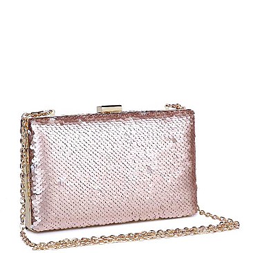 LUXURY DIANA SEQUINED BOX CLUTCH WITH SLING CHAIN JY-18391
