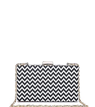 LUXURY MALTA HOUNDSTOOTH ZIGZAG PATTERN BOX CLUTCH BAG WITH CHAIN JY-18603H