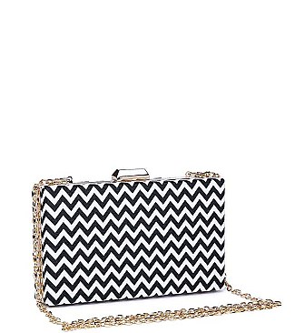 LUXURY MALTA HOUNDSTOOTH ZIGZAG PATTERN BOX CLUTCH BAG WITH CHAIN JY-18603H