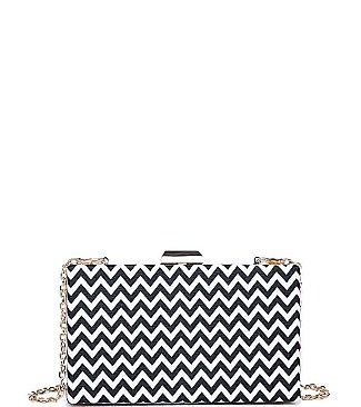 LUXURY MALTA HOUNDSTOOTH ZIGZAG PATTERN BOX CLUTCH BAG WITH CHAIN JY-18603H