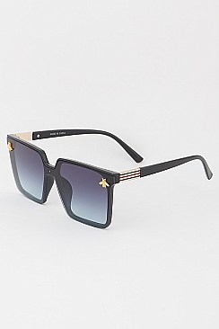 Pack of 12 Trendy Bee with Stripped Temples Gradient Square Sunglasses Set