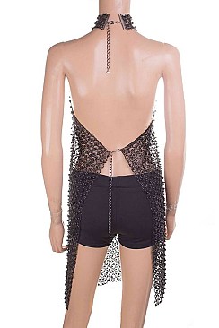 Stylish Beaded Pearls Halter Cover Up Body Chain LACN1906