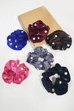 12 pcs Multi Bead Embedded Scrunchie Set