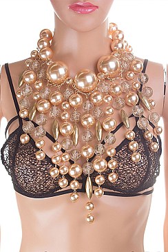 Mix Pearls Drop Necklace Set