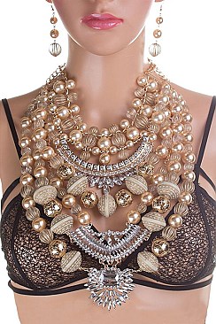 Luxurious Mix Beads Statement Crystal Necklace Set LA-CN1954