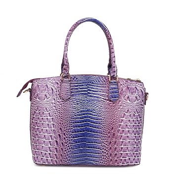 Tie-Dyed Crocodile Satchel Set with Wallet