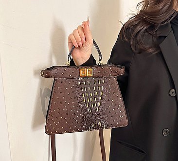 Two-Tone Ostrich Satchel / Crossbody Bag
