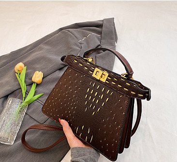 Two-Tone Ostrich Satchel / Crossbody Bag