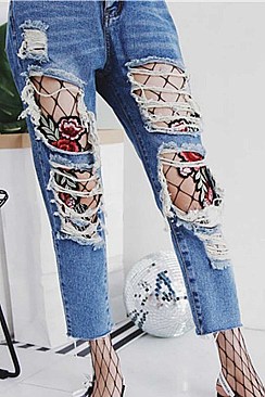 Rose Embroidery Fishnet Tights LA-ESA7070