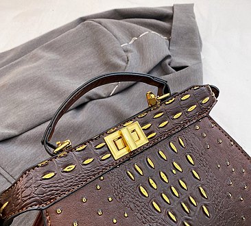 Two-Tone Ostrich Satchel / Crossbody Bag