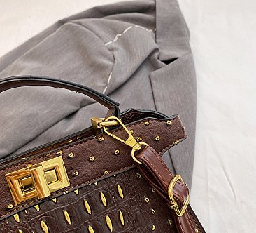 Two-Tone Ostrich Satchel / Crossbody Bag