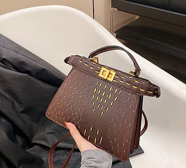 Two-Tone Ostrich Satchel / Crossbody Bag
