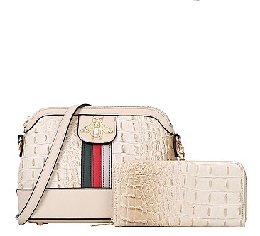 2-in-1Queen Bee Stripe Alligator Cross-Body Set