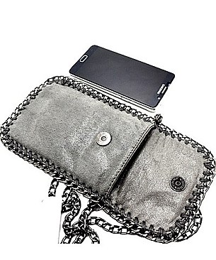 Metallic Chain Décor Mini Crossbody Cell Phone Bag