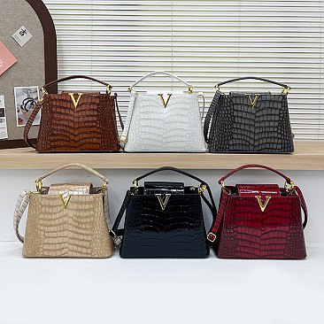 Patent Croc -V- Emblem Bucket Handbag
