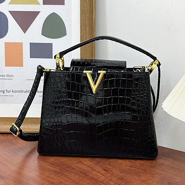 Patent Croc -V- Emblem Bucket Handbag